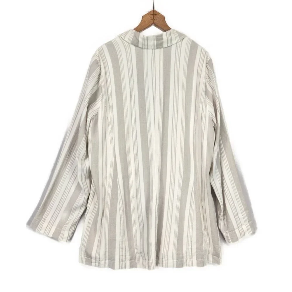 Torrid Linen Blend Two Button Long Line Blazer 1X Tan Ivory Stripe Coastal Chic